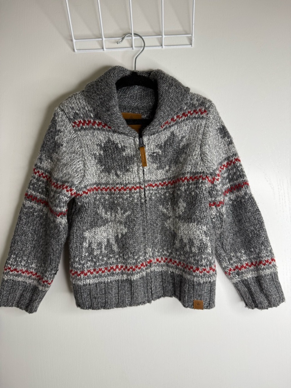 🔥2 for $10🔥Canadiana Toddler 3T Gray Shawl Collar Zip Sweater with Moose Motif